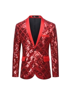 Mens One Button Sequin Dress Suit Jacket Party Festival Tuxedo Sport Coat