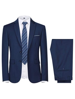 Men's 2-Piece Suits Slim Fit 2 Button Dress Suit Jacket Blazer & Pants Set