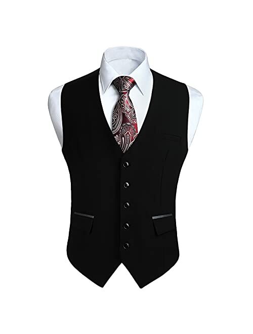 HISDERN Men's Suit Vest Formal Dress Vest for Men Slim Fit Wedding Vests Waistcoat for Suit or Tuxedo