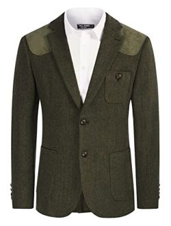 Mens British Wool Blend Suit Blazer Patchwork Tweed Sport Coats