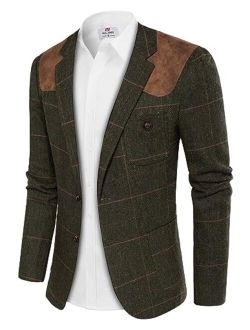 Mens British Wool Blend Suit Blazer Patchwork Tweed Sport Coats