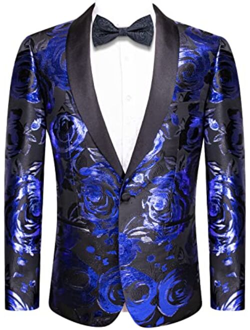 Hi-Tie Stylish Men Suit Jacket Blazer Shawl Lapel One Button Slim Fit Long Sleeve Jacket Tuxedo Party Dinner