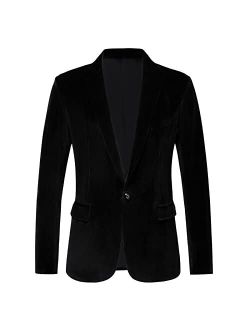 RONGKAI Mens Velvet Blazer Slim Fit Fashion Suit Jacket for Wedding Prom Dinner Party