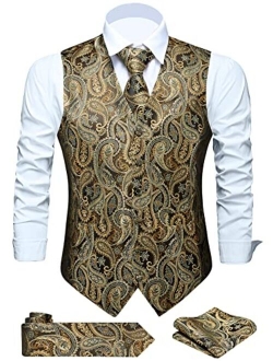 FAIMO Men's Suit Vests, Mens Vests Dress Waistcoat for Suit or Tuxedo, Business Formal Paisley Floral Vest for Men +Tie Set