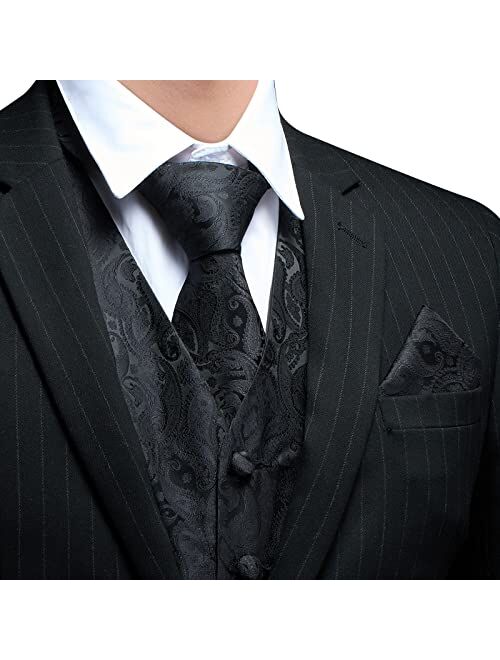 FAIMO Men's Suit Vests, Mens Vests Dress Waistcoat for Suit or Tuxedo, Business Formal Paisley Floral Vest for Men +Tie Set