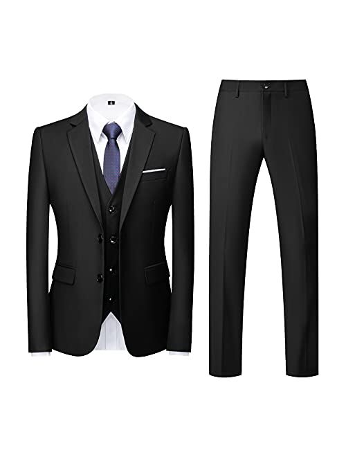 Buy MOGU Mens 3 Piece Suit Slim Fit Pure Color Tuxedos for Wedding Prom ...