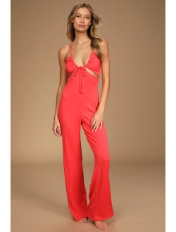 Laid Back Vibes Coral Pink Sleeveless Knit Jumpsuit