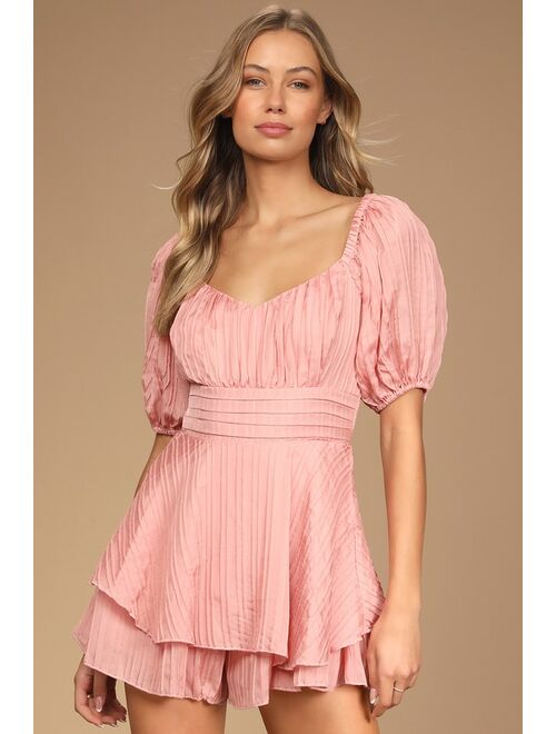 Lulus Tiers to You and I Blush Pink Tiered Skort Romper