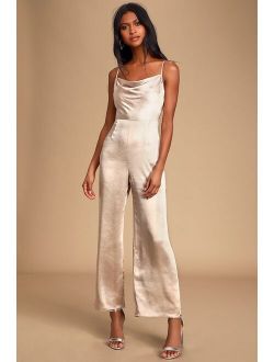 LUSH Perfect Night Champagne Satin Cowl Neck Culotte Jumpsuit