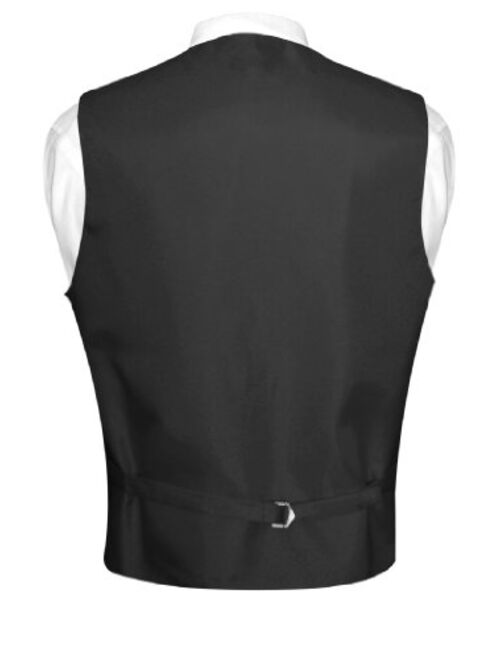 Vesuvio Napoli Men's Dress Vest & NeckTie Solid BLACK Color Neck Tie Set for Suit or Tuxedo
