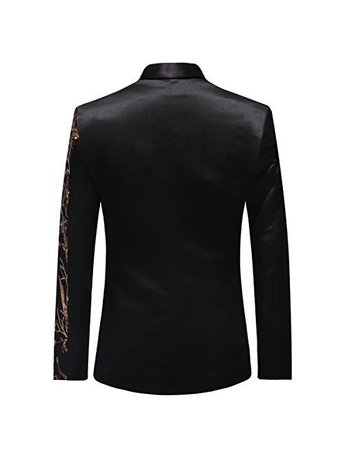 Boyland Men's Tux Dress Blazer Gold Sequins Floral Suit Party Dinner Prom Slim Fit Stylish Blazer Sport Coat