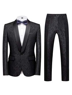 MOGU Mens 2 Piece Suit Slim Fit Shawl Lapel Tuxedo for Daily Business Wedding Party (Suit Jacket + Pants)