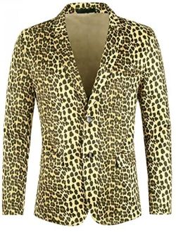 Lars Amadeus Men's Party Animal Leopard Print Blazer Notched Lapel Lightweight Sport Coat Suit Jacket