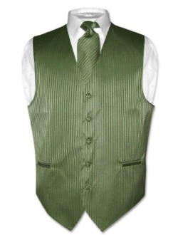 Men's Dress Vest & NeckTie BLACK Color Vertical Striped Design Neck Tie Set