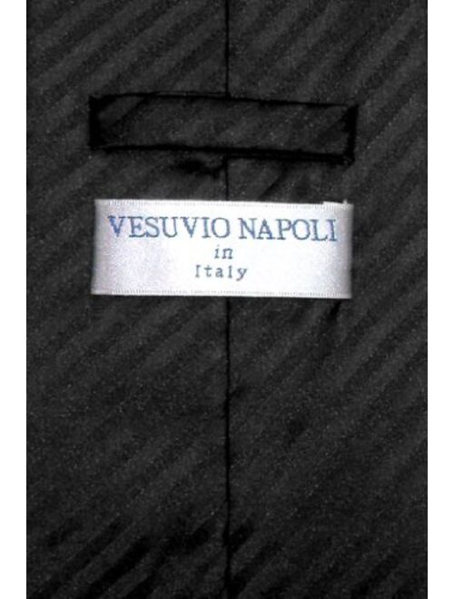 Vesuvio Napoli Men's Dress Vest & NeckTie BLACK Color Vertical Striped Design Neck Tie Set