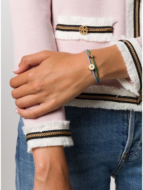 Tory Burch logo charm leather strap bracelet