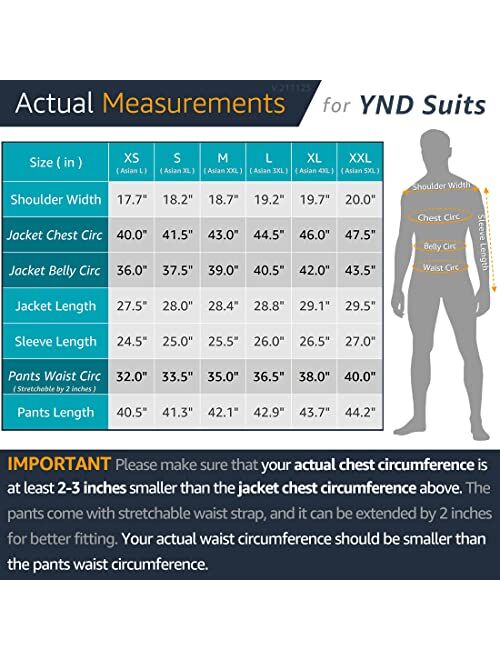 YND Men's Slim Fit 2 Piece Suit, Double Breasted Solid Jacket Pants Set with Tie