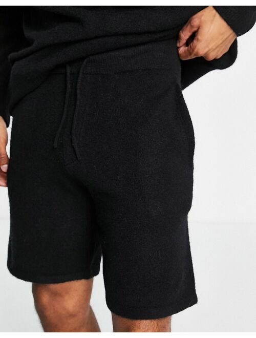 Topman oversized knitted shorts in black
