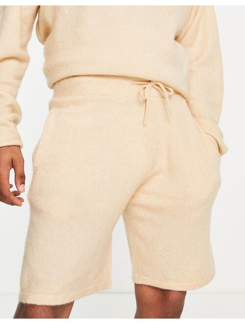 Topman oversized knitted shorts in stone