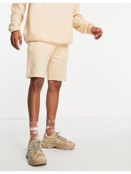 Topman oversized knitted shorts in stone