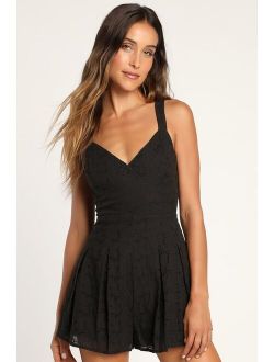 Chic Selection Black Cotton Eyelet Lace Romper