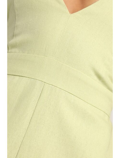 Lulus Playful Pursuit Light Green Linen Backless Wide-Leg Jumpsuit