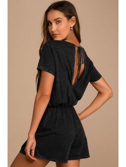 Casual Cutie Washed Black Short Sleeve Romper