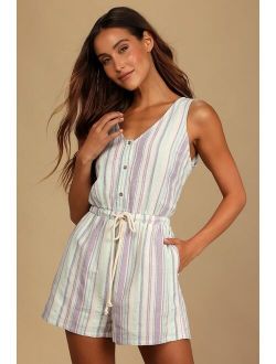 Forever Adventure Lilac Multi Striped Drawstring Romper
