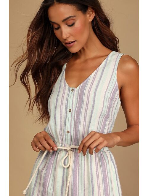 Lulus Forever Adventure Lilac Multi Striped Drawstring Romper