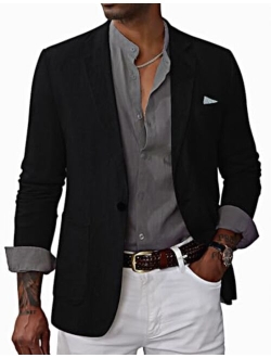 Men's Casual Slim Fit Linen Jacket Lightweight 2 Button Blazer Sport Coat