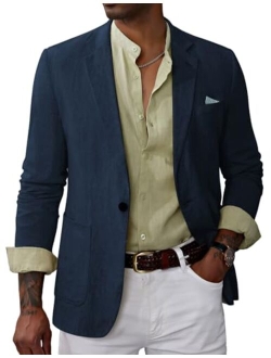 Men's Casual Slim Fit Linen Jacket Lightweight 2 Button Blazer Sport Coat