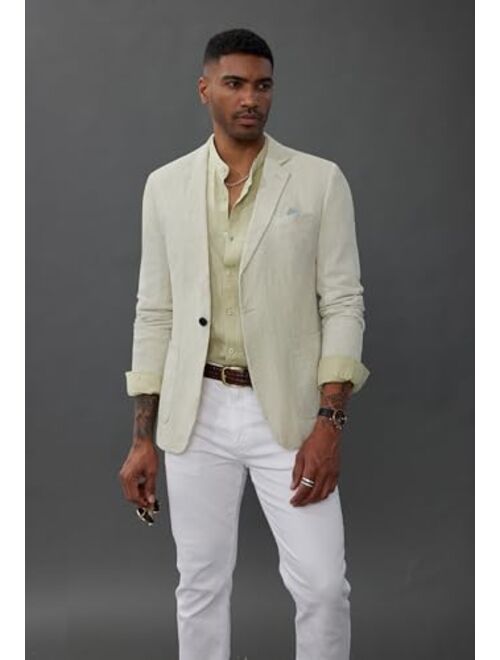 PJ PAUL JONES Men's Casual Slim Fit Linen Jacket Lightweight 2 Button Blazer Sport Coat
