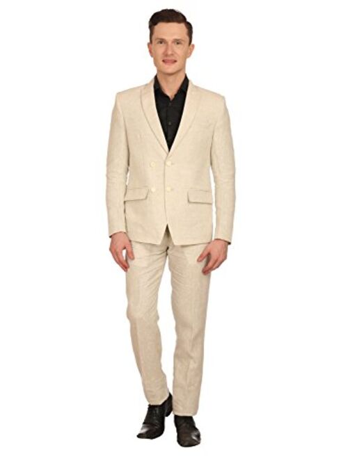 WINTAGE Men's 100% Linen Notch Lapel All Season Natural Color Suit