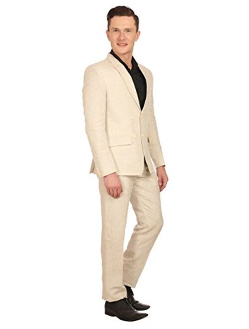 WINTAGE Men's 100% Linen Notch Lapel All Season Natural Color Suit