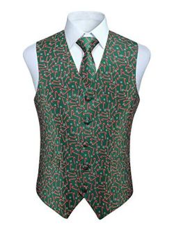 Men's Suit Vest Christmas Holiday Season Party Jacquard Waistcoats Necktie Pocket Square Vest Suit Set