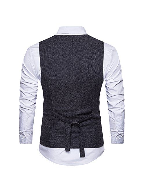 COTTORY Men's Vintage Slim Fit Double-Breasted Solid Suit Vest