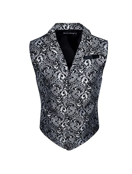Barry.Wang Mens Silk Victorian Vest Tie Set Tailored Collar Paisley Steampunk Gothic Waistcoat Formal/Leisure