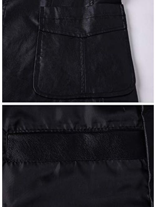 chouyatou Men's Stylish 2 Button Faux Leather Suit Blazer Jacket Sport Coat