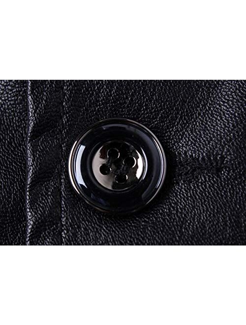 chouyatou Men's Stylish 2 Button Faux Leather Suit Blazer Jacket Sport Coat