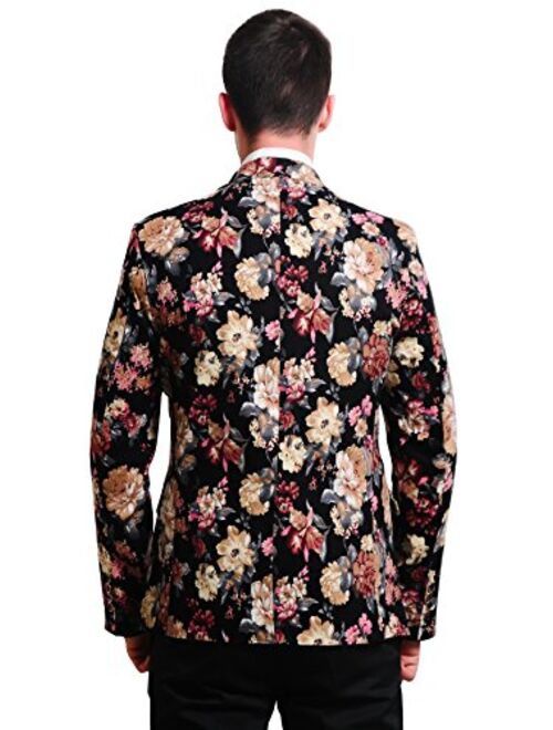 MOGU Mens 1 Button Floral Cotton Blazer Sport Coat Jacket
