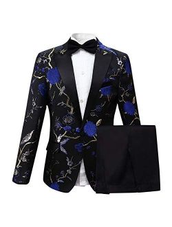 Mens 2 Piece Floral Dress Suit One Button Dinner Tuxedo Jacket & Pants