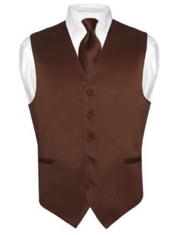 Men's Dress Vest & NeckTie Solid CHOCOLATE BROWN Color Neck Tie Set for Suit Tux