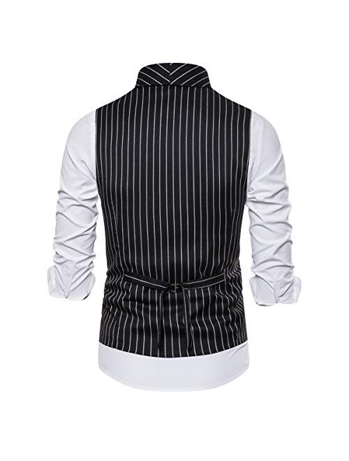 Cloudstyle Mens Pinstripe Vest Slim Fit Formal Dress Vest Double-Breasted Business Vest