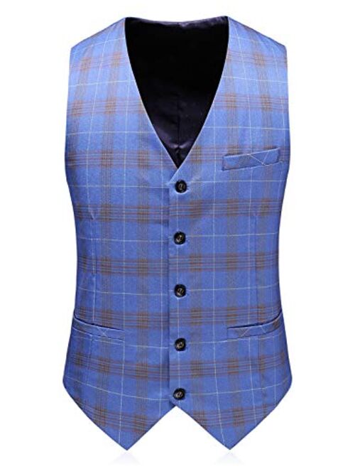 MOGU Mens 3 Piece Double Breasted Plaid Suit Slim Fit Tuxedo for Prom Wedding Party