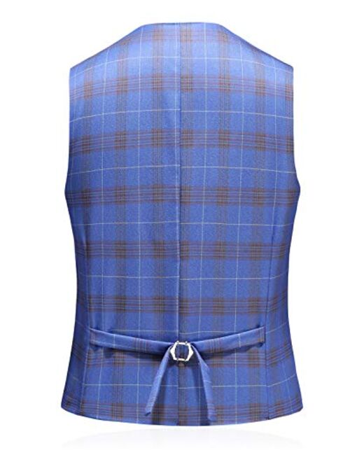 MOGU Mens 3 Piece Double Breasted Plaid Suit Slim Fit Tuxedo for Prom Wedding Party