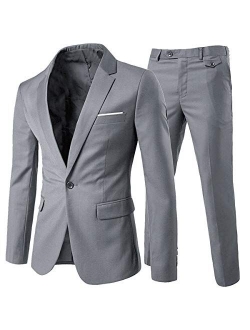 Men's 2-Piece Suits Slim Fit 1 Button Dress Suit Jacket Blazer & Pants Set