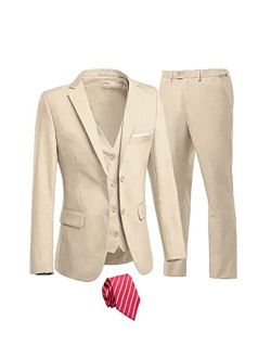 Furuyal Men's Suit 3 Piece Slim Fit Suit Prom Tuxedo Blazer Dress Business Wedding Party Jacket Vest & Pants with Tie