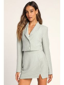 Clue In to Chic Sage Green Gingham Cropped Blazer