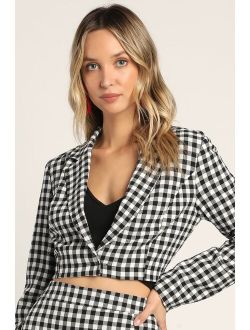 Hide and Go Chic Black Gingham Cropped Blazer