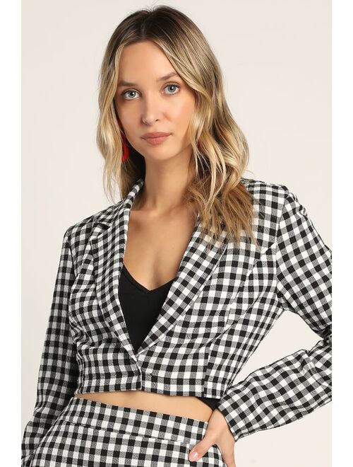 Lulus Hide and Go Chic Black Gingham Cropped Blazer